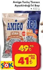 AMİGO TUZLU/TUZSUZ AYÇEKİRDEĞİ İRİ BOY 400 G AMİGO TUZLU/TUZSUZ AYÇEKİRDEĞİ İRİ BOY 400 G